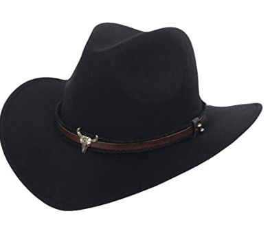 Photo 1 of Fashion Western Cowboy Hat Imitation Wool Felt Hat Metal Bull Head Decoration