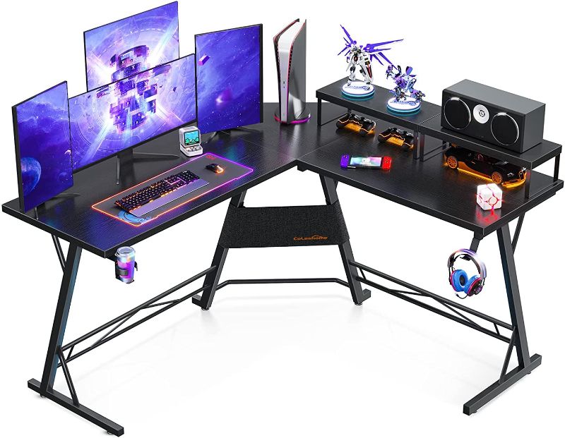 Photo 1 of Coleshome Computer Desk L Shaped Gaming Desk, 51'' Computer Corner Desk with 2 Monitor Stands, Home Office Desk with Hook and Cup Holder, Space Saving, Easy Assembly
