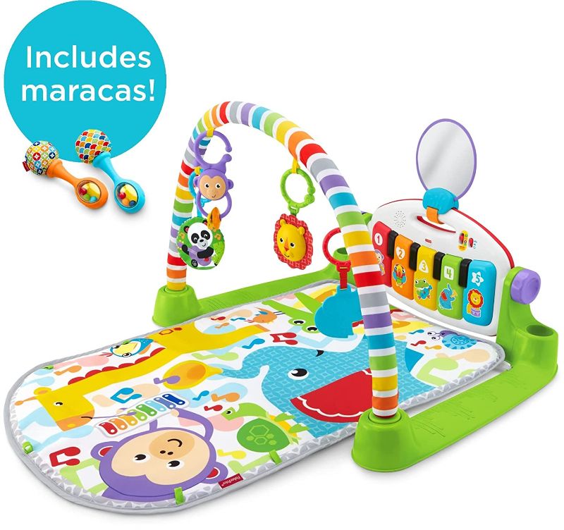 Photo 1 of Fisher-Price Baby Gym with Kick & Play Piano Learning Toy featuring Smart Stages Educational Content and 2 Soft Maracas Rattle Toys
