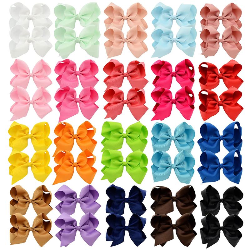 Photo 1 of DEEKA 40 PCS Multi-colored 4" Hand-made Grosgrain Ribbon Hair Bow Alligator Clips Hair Accessories for Little Girls(20 Pairs)
