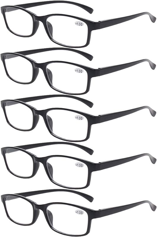 Photo 1 of Reading Glasses 5 Pairs Quality Readers Spring Hinge Vintage Glasses for Reading for Men and Women (5 Pack Black, 1.5)

