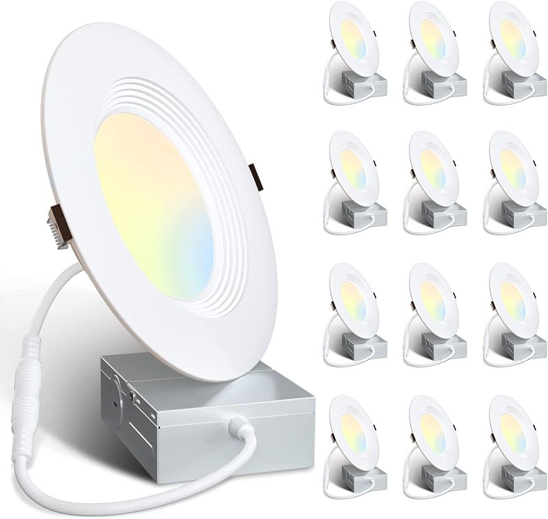 Photo 1 of Amico 12 Pack 5/6 Inch 5CCT LED Canless Recessed Light with Junction Box, 2700K/3000K/4000K/5000K/6000K Selectable, 12W Eqv 100W, Ceiling Lights with Baffle Trim, 1100LM Dimmable Downlight
