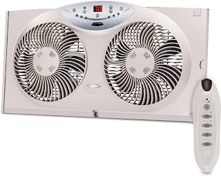 Photo 1 of (MISSING REMOTE) Bionaire Window Fan with Twin 8.5-Inch Reversible Airflow Blades and Remote Control, White