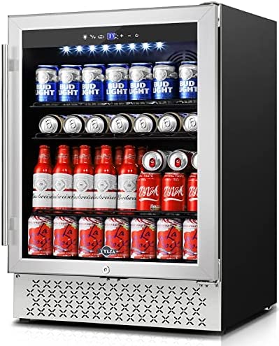 Photo 1 of (SCRATCHED/DENTED) TYLZA Beverage Refrigerator 24 Inch, 190 Can Built-in/Freestanding Beverage Cooler Fridge with Glass Door and Advanced Cooling Compressor for Beer and Soda or Wine, Low Noise, 37-64 F
