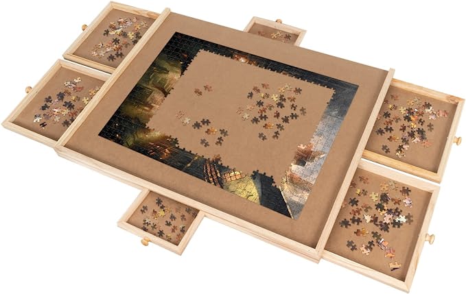 Photo 1 of (DAMAGED FRAME/CORNER) Jigsaw Puzzle Board 1500 Pieces with Drawers - Portable Wooden Large Puzzles Table with Plateau-Smooth Fiberboard Work Surface for Adults Kids Family Game Puzzle Accessory
