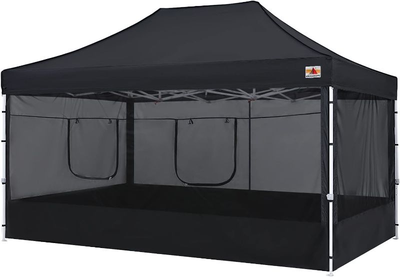 Photo 1 of ABCCANOPY Food Booth 10' x 15' Sidewall Kit Set of 4, Includes 2 Roll-Up Serving Windows, Commercial Grade Mesh, Black
