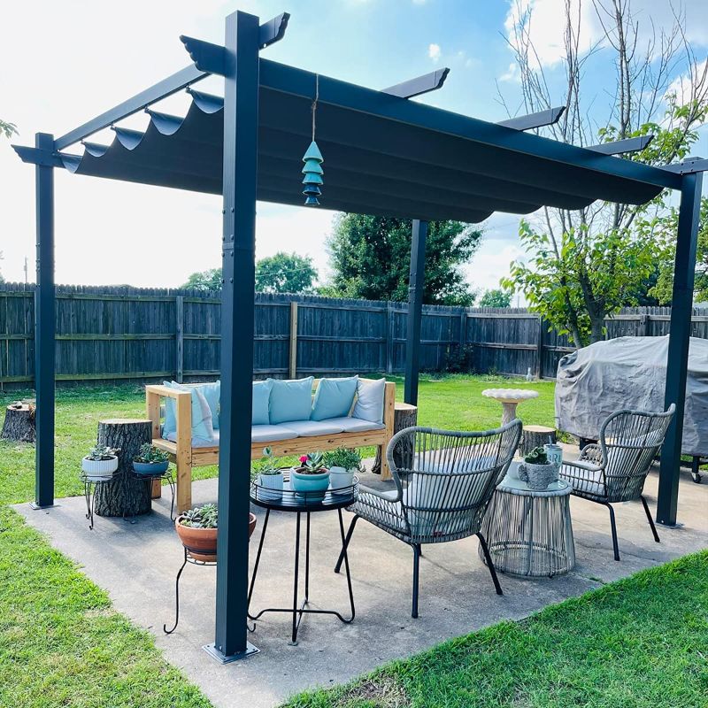 Photo 1 of ***PARTS ONLY*** PURPLE LEAF 10' X 12' Outdoor Retractable Pergola with Sun Shade Canopy Patio Metal Shelter for Garden Porch Beach Pavilion Grill Gazebo Modern Yard...
