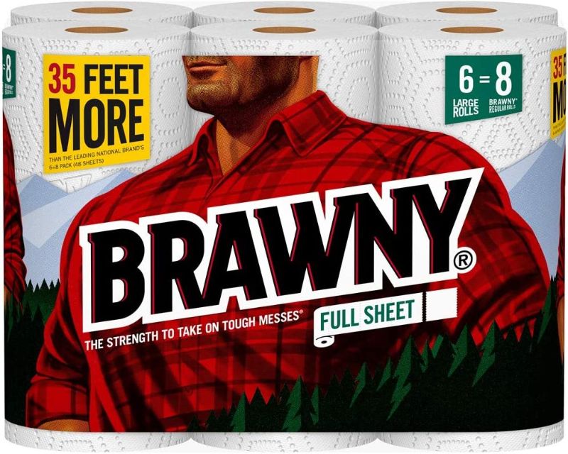 Photo 1 of 2 PACK - Brawny Paper Towels, 6 Large Rolls, Full Sheet, 6 = 8 Regular Rolls
