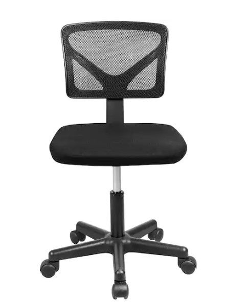 Photo 1 of Black Armless Office Chair Breathable Mesh Covering Silent Swiveling Casters Low Back Support for Computer Tasks H 34.3 in, W 17.9 in, D 21 in
