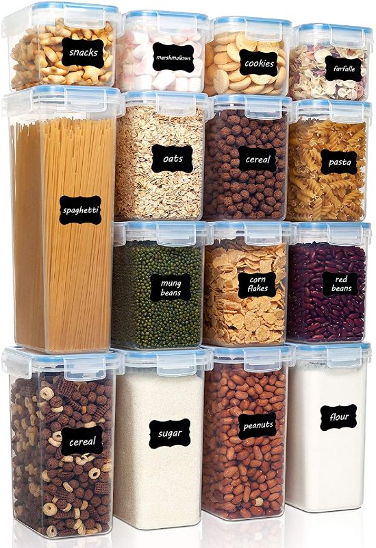 Photo 1 of 15 piece Vtopmart Airtight Food Storage Containers Set with Lids, 15pcs BPA Free Plastic Dry Food Canisters for Kitchen Pantry Organization and Storage, Dishwasher safe,Include 24 Labels, Blu