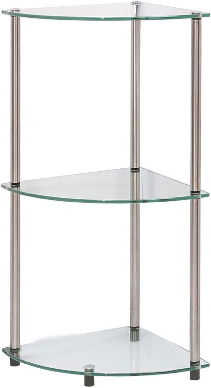 Photo 1 of Convenience Concepts Designs2Go Classic Glass 3 Tier Corner Shelf, Glass
