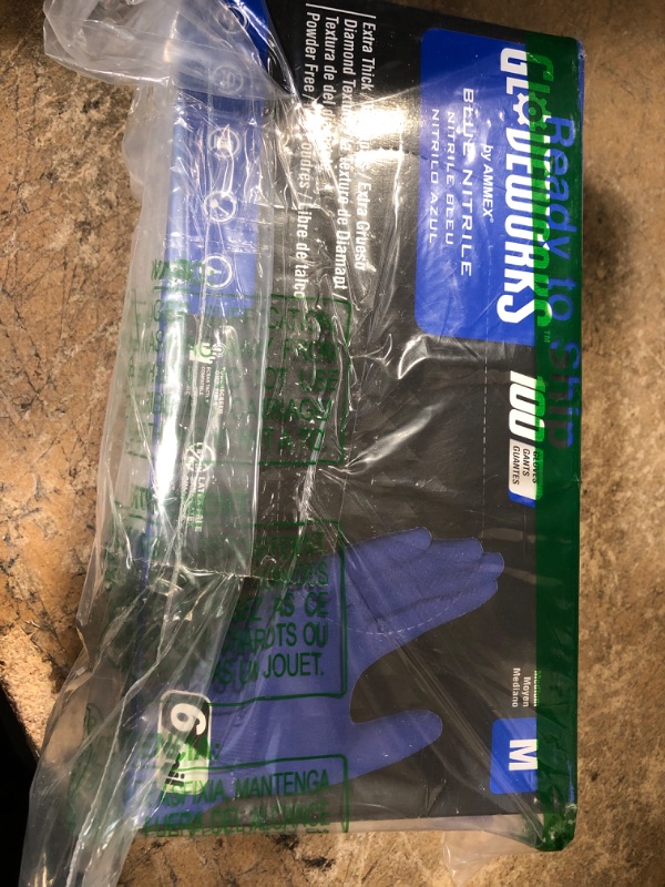 Photo 2 of ***Size: Medium*** GLOVEWORKS HD Industrial Royal Blue Nitrile Gloves with Raised Diamond Texture Grip, Box of 100, 6 Mil, Size Medium, Latex Free,