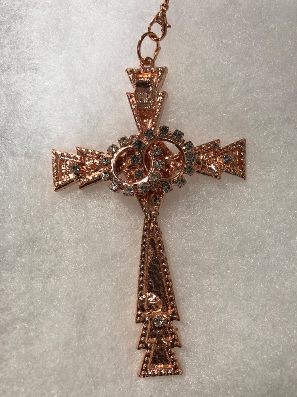 Photo 2 of ****Size: 3ft, 5inches*** Rose Gold & White Gold Plated Created Opal Cross Chain (Rosary Necklace Cross)