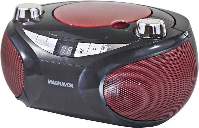 Photo 1 of Magnavox MD6949 Portable Top Loading CD Boombox with AM/FM Stereo Radio and Bluetooth Wireless Technology in Red and Black | CD-R/CD-RW Compatible | LED Display |
