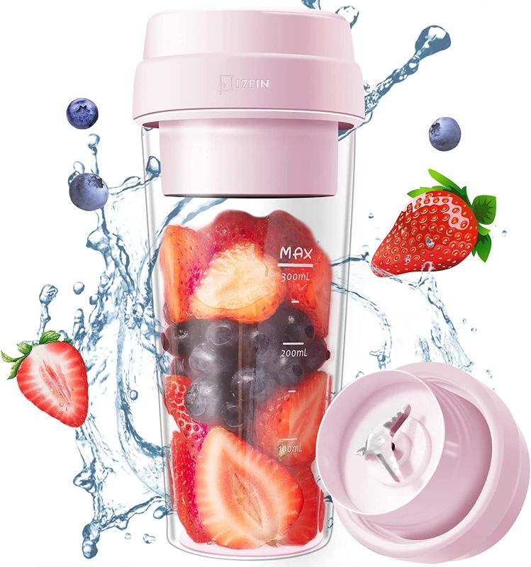 Photo 1 of 17PinHut Handheld Portable Blender USB Rechargeable Personal Travel Juicer Cup for Shakes and Smoothies Fruit Mixer, Mini Cordless Blender, Pink
