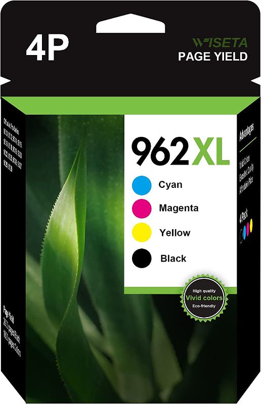 Photo 1 of 962 962 XL 962-XL - WISETA Remanufactured Ink Cartridges Replacement for HP 962 962XL B/C/M/Y Compatible with OfficeJet Pro 9015 9025 9010 9018 9012 9020 9022 9026 9027 Printer (4 Pack)