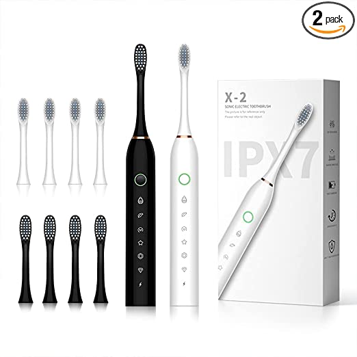 Photo 1 of 2 Pack Sonic Electric Toothbrush 6 Modes 42000vpm, with 2-Minute Built-in Timer, Include 8 Brush Heads (Black+White) **see notes**