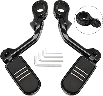 Photo 1 of [New Generation] Long Angled Steamliner Highway Pegs Foot Rest Fit for Harley Touring Street Glide Road Glide Road King Electra Glide Dyna Sportster with 1 1/4 inch Highway Bar (Black)