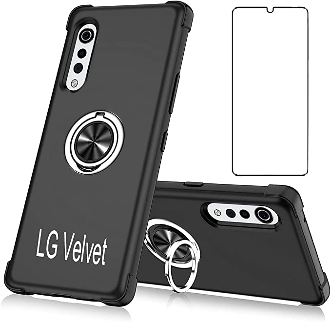 Photo 4 of (6 ITEM PHONE ACCESORY BUNDLE) Cqukbile Case for LG Velvet 5G LM-G900TM Phone Case Heavy Duty Verizon with Screen Protector Kickstand Ring Stand for Women LGvelvet5g LGvelvet Shockproof Protective Cases Cover Black + Caseology Parallax Protective Case Com