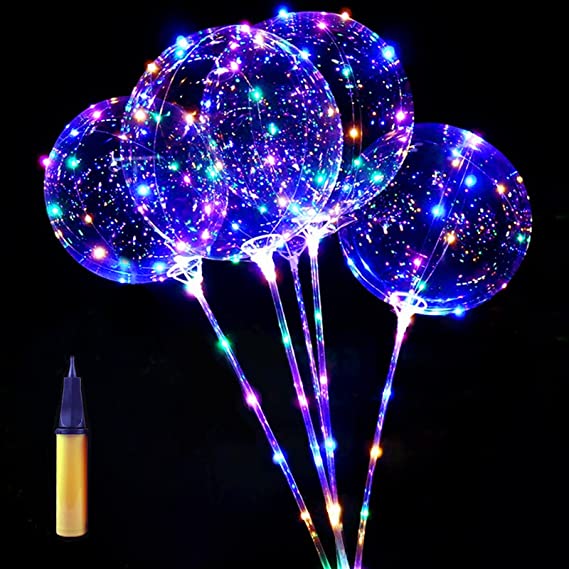 Photo 1 of 10 PCS LED Balloons, Clear Light Up Balloons with Sticks + Air Pump, Bobo Balloons Colorful Neon Balloons Glow in the Dark, Helium Balloons Sets for Party, Birthday, Wedding, Decoration