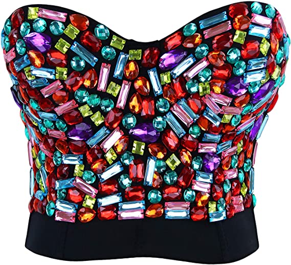 Photo 1 of Charmian Women's Colorful Rhinestone Push Up Bra Clubwear Party Bustier Crop Top SIZE MEDIUM