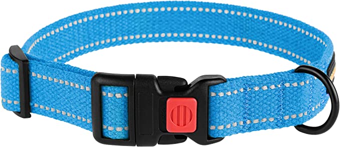 Photo 1 of (2 ITEM BUNDLE) Bullibone Nylon Dog Chew Toy Nylon Bone - Improves Dental Hygiene + BRONZEDOG Reflective Dog Collar Basic Natural Cotton Adjustable Buckle Safety Comfort Collars for Small Medium Large Dogs Puppy Black Red Blue Orange Pink (S, Neck Fit - 1