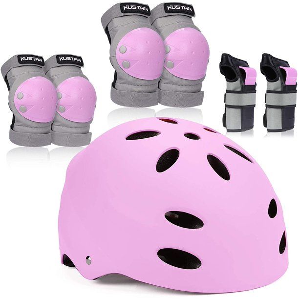 Photo 1 of KUSTAR Kids Bike Helmet Adjustable,Knee Elbow Wrist Pads Set for Youth Boys Girls Ages 5-14,Protective Gear Set for Skateboard, Bike, Roller Skating, Cycling, Scooter, Rollerblade,Purple