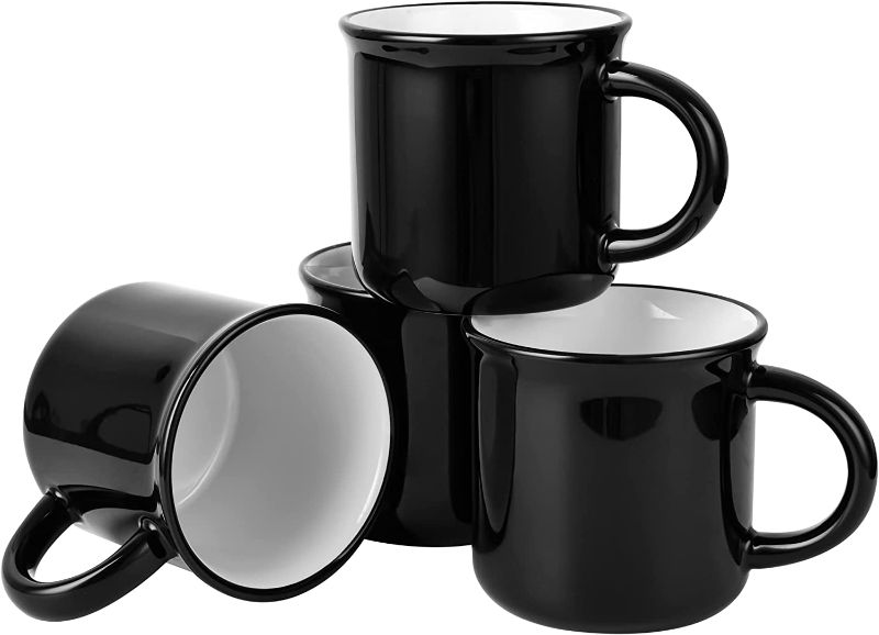 Photo 1 of 15oz Ceramic Campfire Mug set of 4 Camping Style Enamel Mug Unique design BLACK