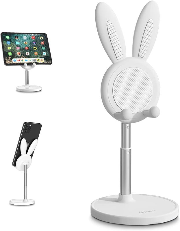 Photo 1 of Cute Cell Phone Stand, Angle Height Adjustable nediea Cell Phone Stand for Desk, Cute Bunny Phone Holder Stand, Compatible with All Mobile Phones,iPhone,Samsung,Pixel,iPad,Tablet (White)
