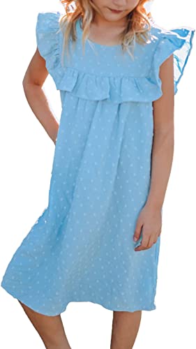 Photo 1 of EVALESS Girls' Dresses Ruffle Trim Sleeve Midi Casual Dress for Kids 4-13 Years
