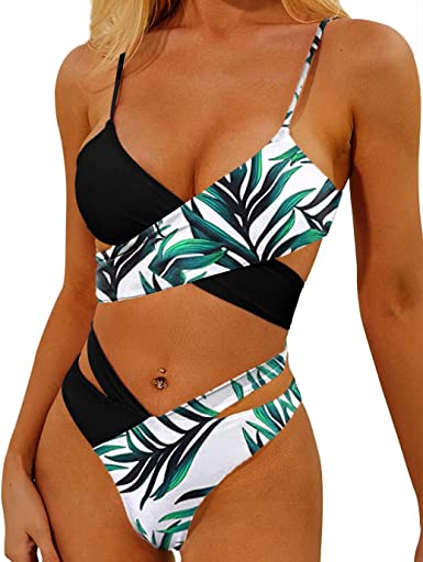 Photo 1 of Flamingals Bikini Swimsuit for Women Criss Cross Halter Wrap Two Piece Bathing
