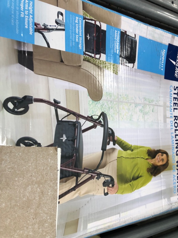 Photo 4 of Medline Steel Rollator Walker Burgundy 350 lbs Capacity