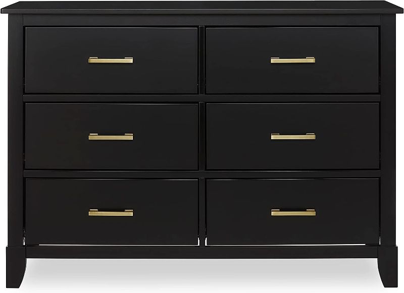 Photo 1 of *INCOMPLETE* Dream On Me Universal Double Dresser in Black W Gold, Kids Bedroom Dresser, Six Drawers Dresser, Mid-Century Modern, Made of Solid, Sustainable Pinewood, Easy Assembly
