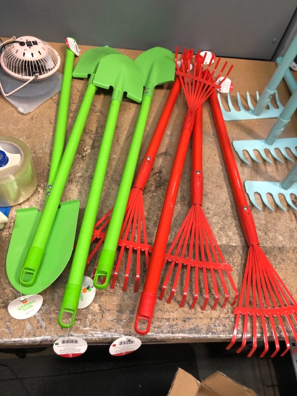 Photo 3 of (BUNDLE OF 12) Kids Garden TOOLS. 4 LEAF RAKES. 4 ROCK RAKES. AND 4 SHOVELS