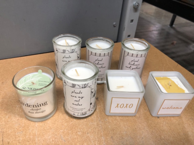 Photo 1 of (7 CANDLE BUNDLE) 2 DUNE GRASS CANDLES, 2 LAVENDER TEA CANDLES, 1 HIBISCOUS MELON, 1 CITRUS POPPY, AND 1 SUNKISSED NEROLI CANDLE