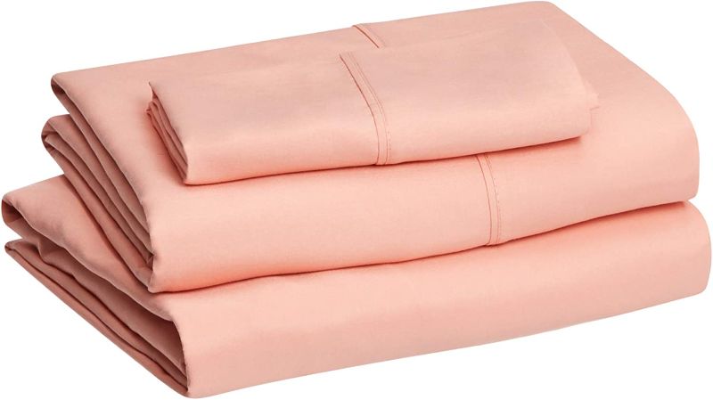 Photo 1 of Amazon Basics Lightweight Super Soft Easy Care Microfiber Bed Sheet Set with 14” Deep Pockets - Twin, Peachy Coral
