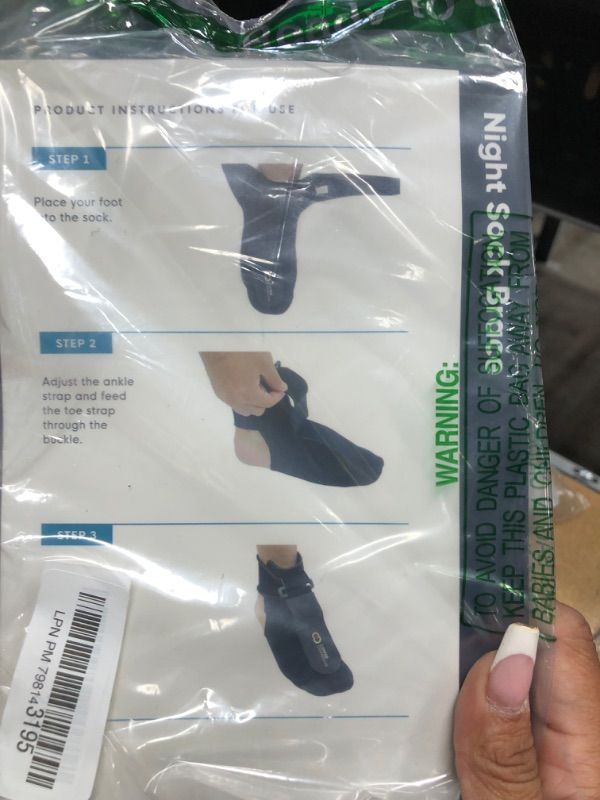 Photo 2 of Copper Compression Plantar Fasciitis Night Splint Sock. Planter Fasciitis Support Dorsal Drop Foot Brace for Right or Left Foot. Soft Stretching Boot Splints for Feet