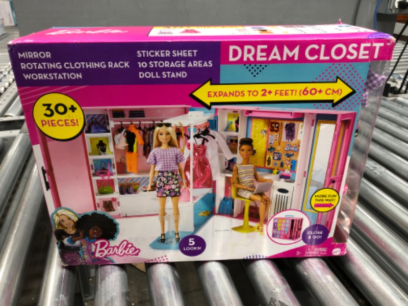 Photo 3 of Barbie Dream Closet Fashion Wardrobe Storage with Clothes and Accessories, Pink