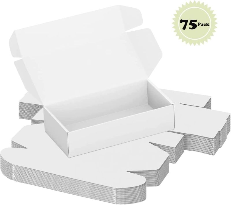 Photo 1 of Shipping Boxes 4"x 8"x 2" 75 Pack White Bulk Corrugated Literature Boxes Mailers Cardboard Small Great Gift Packaging Boxes for Small Business -...
