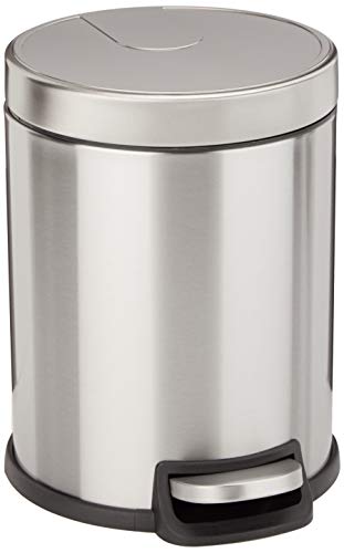 Photo 1 of *MAJOR DENT56* Amazon Basics 5 Liter / 1.3 Gallon Round Soft-Close Trash Can with Foot Pedal - Stainless Steel
