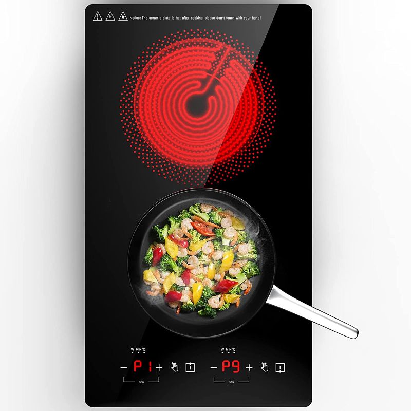 Photo 1 of *TESTED* GTKZW Electric Cooktop, 12 inch Ceramic Cooktop with LED Touch Screen, 110V Independent Control 20 Temperature Ranges 9 Power Levels Induction cooktop, Timer & Child Lock, All Kinds of Cookwares

