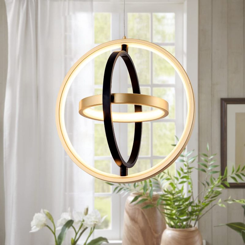 Photo 1 of * USED* DotoKotl modern LED chandelier DIY creative chandelier adjustable hanging chandelier round ring 3 ring 3000K warm white light fixture for dining room bedroom kitchen island hall black gold (D = 11.8")
