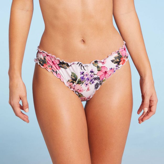 Photo 1 of * SIZE XL* Women's Ruffle Cheeky Bikini Bottom - Shade & Shore™ White Tropical Print

