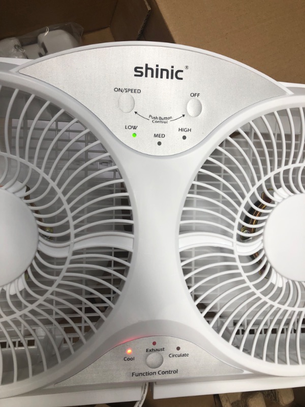 Photo 2 of Shinic 9 Inch Twin Window Fan with Remote, 3 Speeds, 3 Function, Reversible Quiet Air Flow, Kitchen Exhaust Fan with Additional Expandable Panel, 22.5"-37" Fit Household Window Fans for Bathroom
