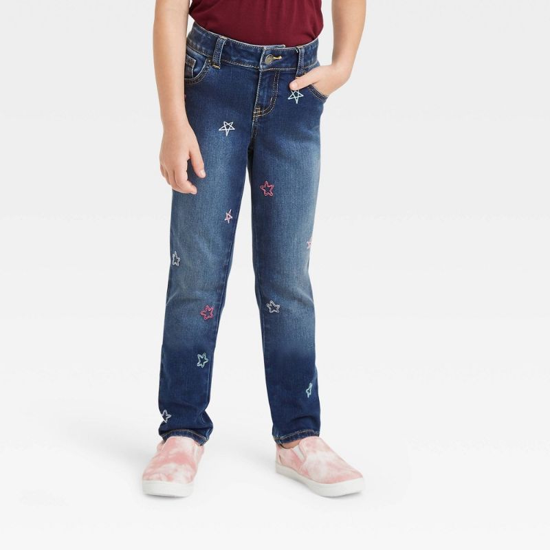 Photo 1 of Girls' Star Mid-Rise Embroidered Skinny Jeans - Cat & Jack™ Medium Wash
size 16

