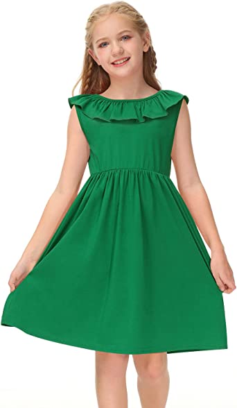 Photo 3 of BesserBay Girl's Elastic Waist Ruffle Sleeveless Summer Midi Backless Dress 4-12 Years
