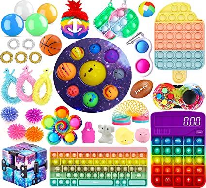 Photo 1 of 2 pack - 38Pcs Fidget Packs Anti-Anxiety Tools Pack with Keyboard Push Up Bubble and Keychain Mini Fidget Block Set Figetget Stress Relief Toys for Adults Kids (Fidget Set#A1)
