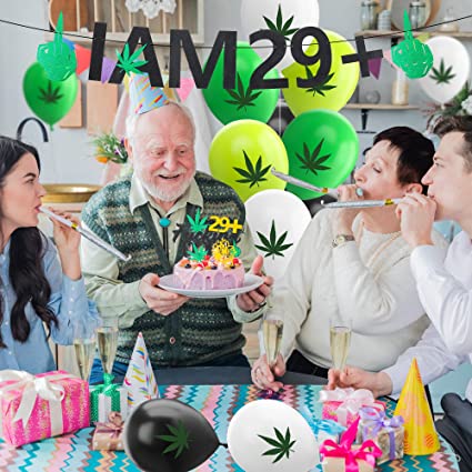 Photo 1 of 29+Weed Birthday Party Decorations Weed Party Supplies Pot Weed Leaves Birthday Party Garland Black, Green and grey Balloon Garland Arch Kit for Women Men Adults 29th Birthday Party Decorations