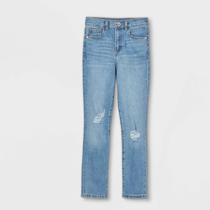 Photo 1 of Girls' Distressed High-Rise Girlfriend Jeans - Art Class™ Medium Wash - 18plus
