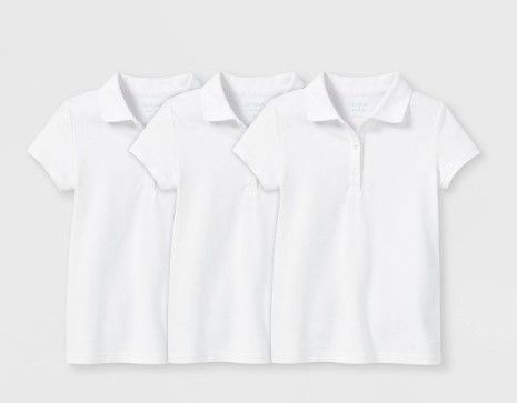 Photo 1 of Girls' 3pk Short Sleeve Pique Uniform Polo Shirt - Cat & Jack™ White Large (10/12)

